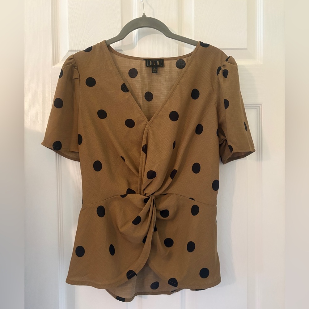 EUC, Brown OLM, Women's Brown Polka Dot Blouse, Sm.